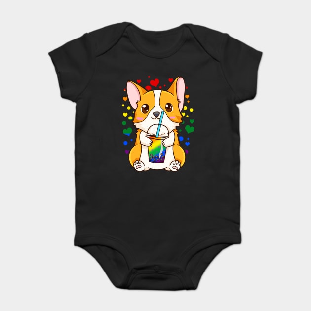 Boba Tea Bubble Tea Cute Kawaii Corgi Rainbow Pride Gift print Baby Bodysuit by creative